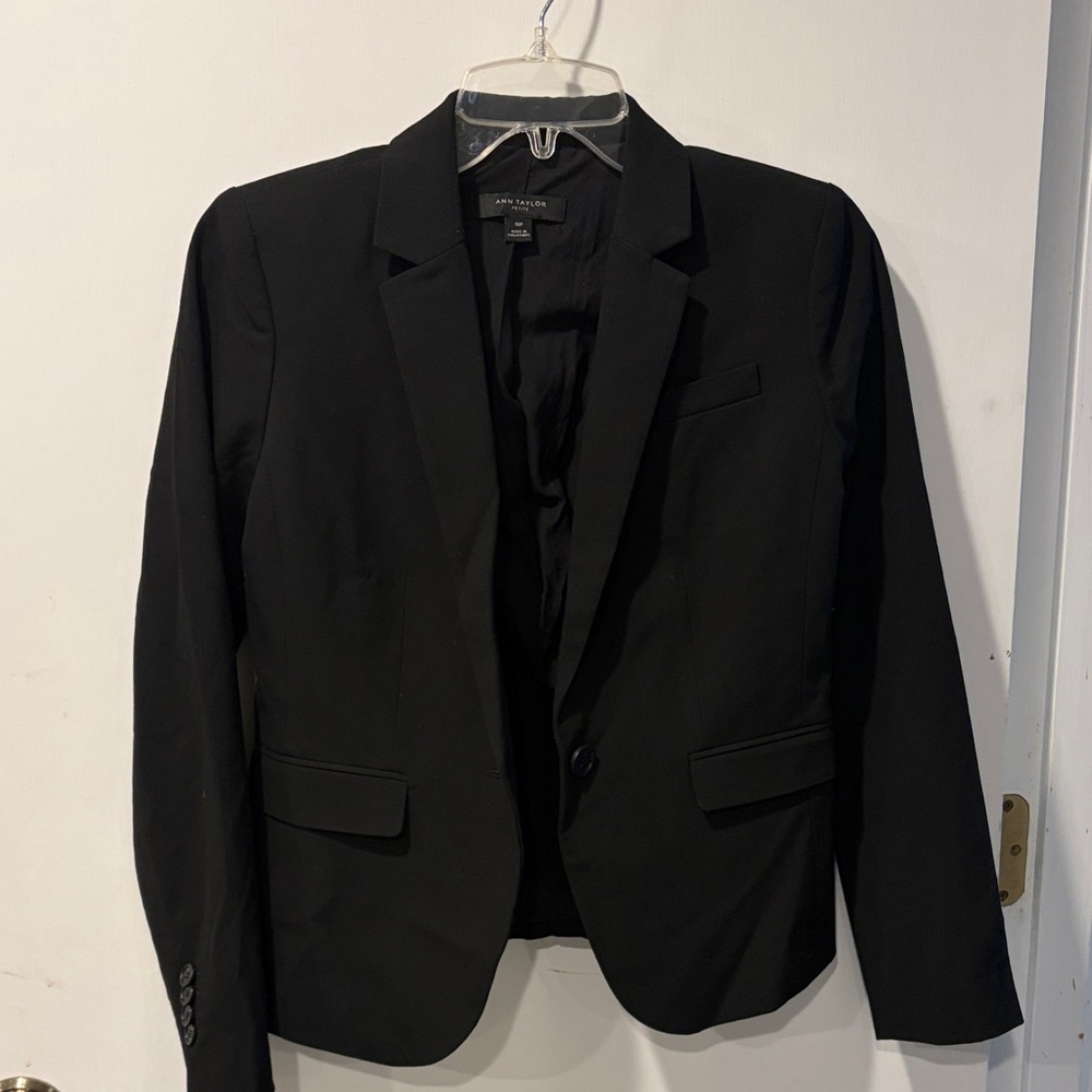 Ann Taylor  Blazer Womens 00 Petite Jacket Black Stretch Career Business Casual